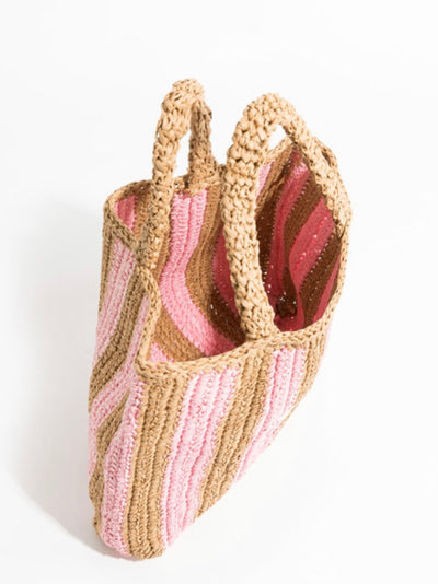 Beige and pink raffia tote bag