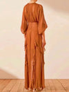 Orange Terra elegant ruffle mid calf dress