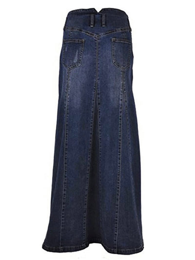 Dark blue jeans buttons maxi skirt