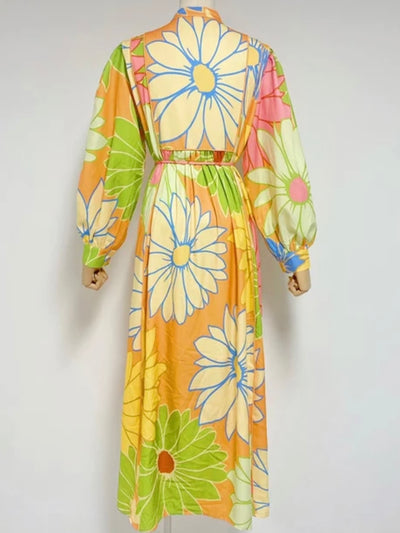 Neon floral colors printed maxi dress