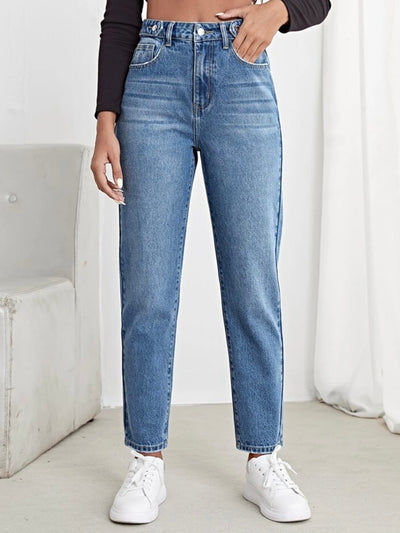 High rise mom fit blue jeans