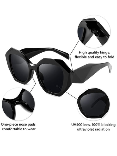 Hexagonal black retro sunglasses