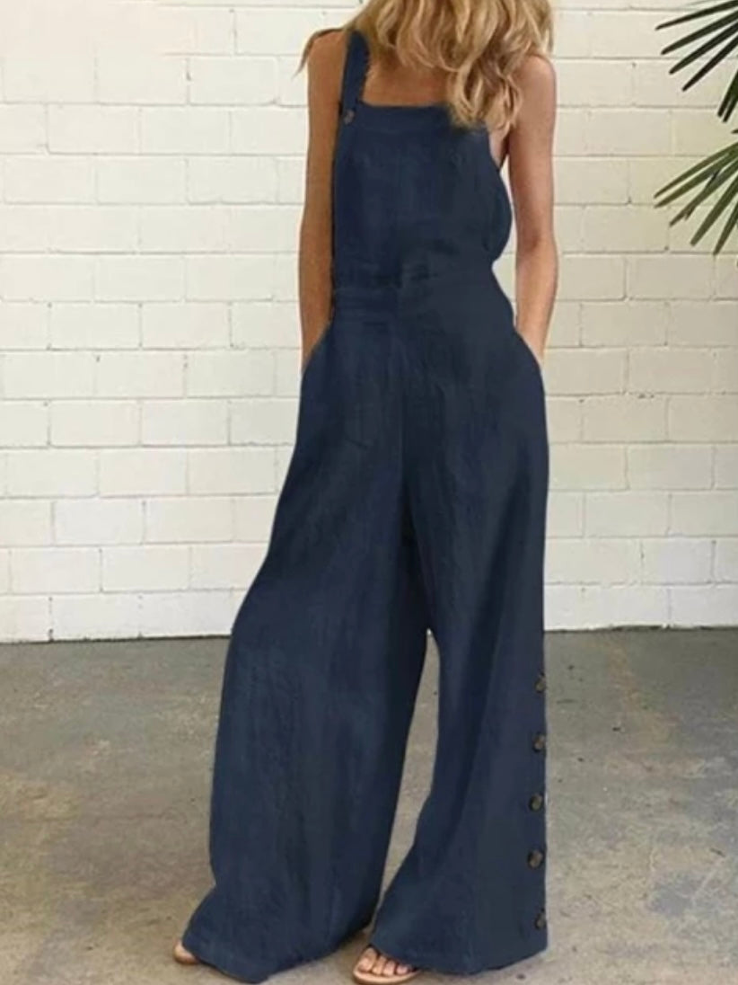 Navy blue loose and flare jumper overall