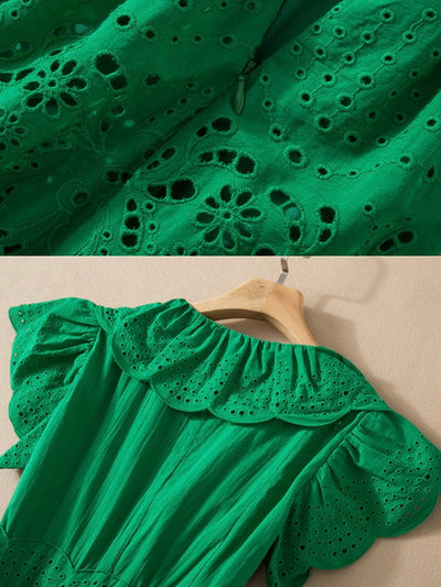 Green lace and ruffles midi dress
