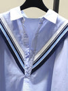 Blue V-neckline mix fabrics shirt