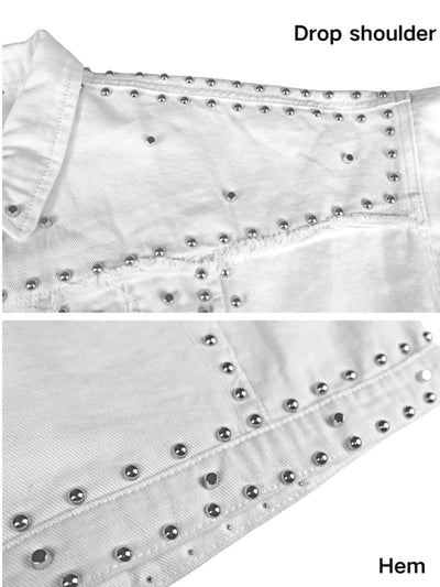 White jeans spikes crop jacket