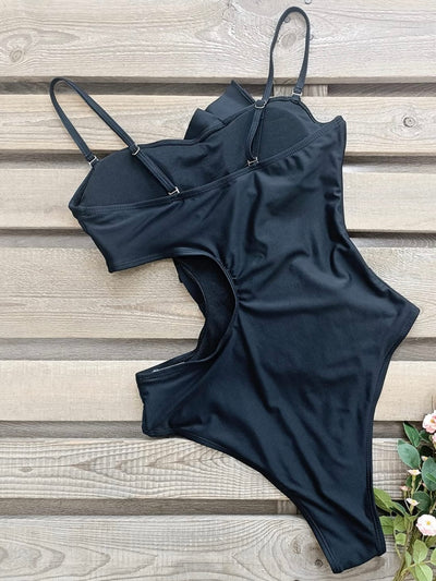 Black one piece hole out swimsuit