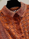 Orange laced short sleeves ruffles blouse