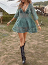 Green lace short dress