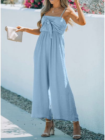 Light blue bow front loose and flare jumper overall