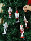 Set of 5 red and silver glitter nutcrackers small size