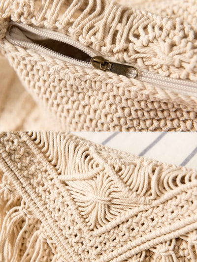 Crochet boho fringed messenger bag