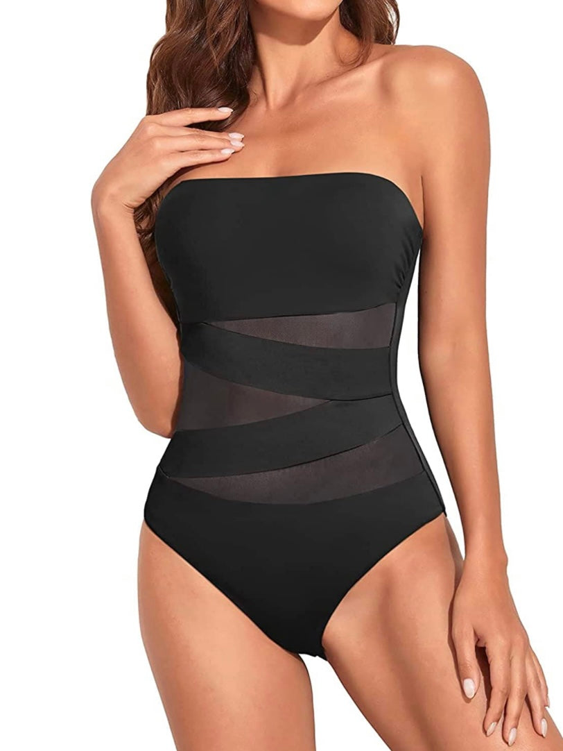 Black strapless elegant one piece swimsuit