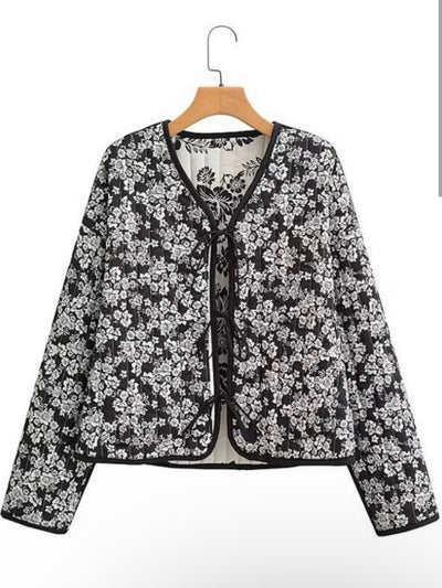 Floral black and white reversible jacket
