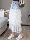 Denim tutu layered pleated tube maxi skirt