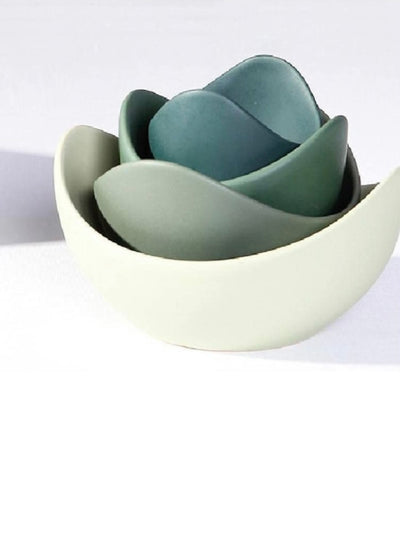 Set of 6 green flower multipurpose bowls