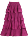 Fuchsia layered pleated tube maxi skirt