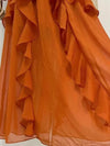Orange Terra elegant ruffle mid calf dress