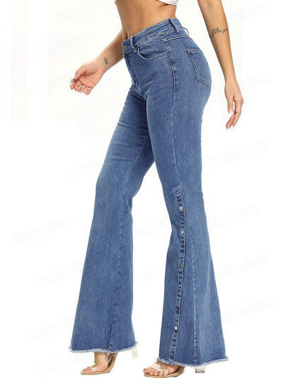 Flare stretch buttons leg jeans