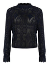 Black collar lace floral texture blouse