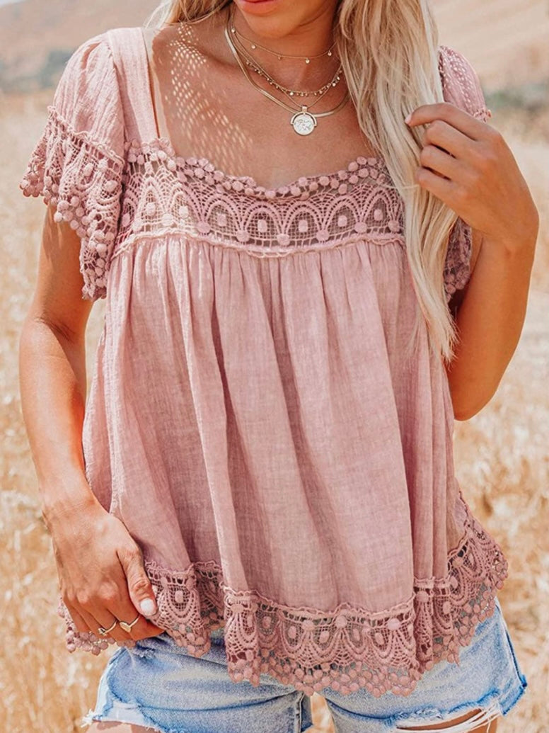 Pink lace crochet blouse