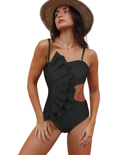 Black one piece hole out swimsuit