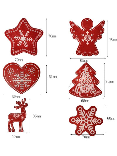 Set of 24 wood Christmas tree ornaments, 6 shapes