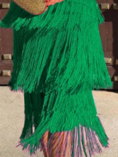Green tassels midi dress