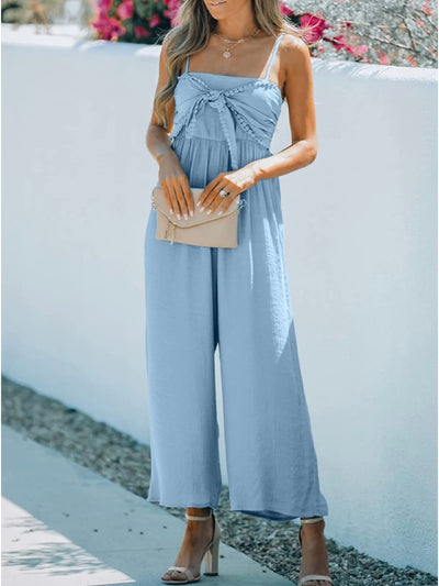 Light blue bow front loose and flare jumper overall