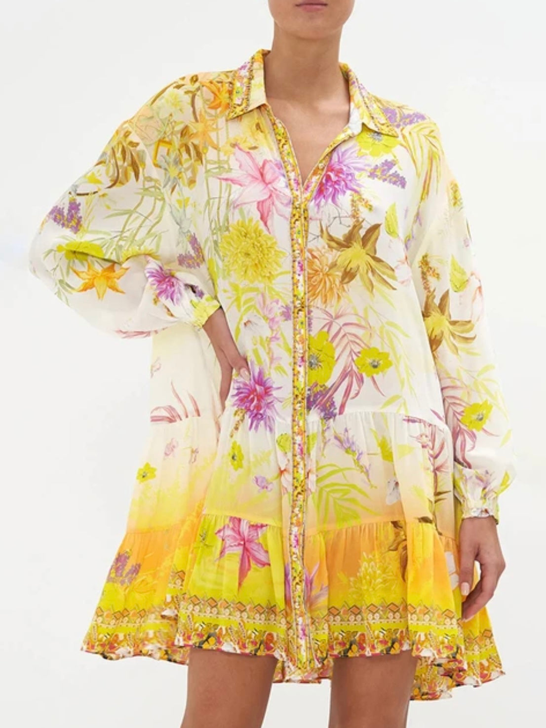 Yellow print short dress