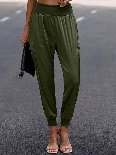 Militar green sateen ankle jogger