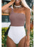 Light brown and white top / bottom one piece swimsuit