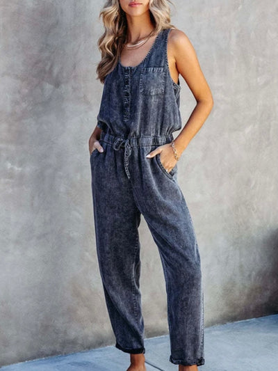 Dark blue gray denim jumper overall