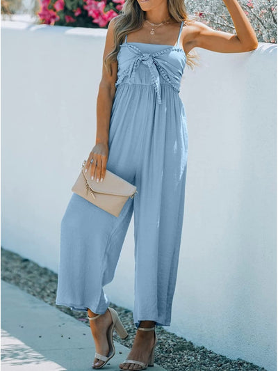 Light blue bow front loose and flare jumper overall