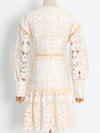 Off white and beige embroidered mini dress