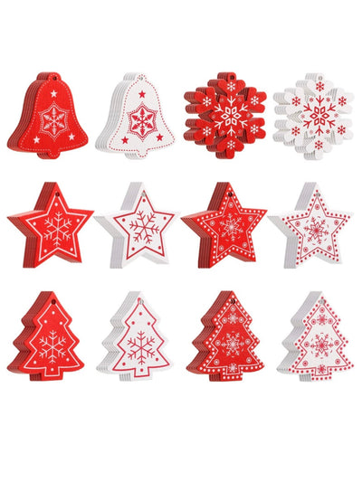 Set of 60 wood Christmas tree ornaments