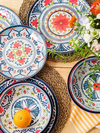Set of 16 pieces blue flowers melamine tableware
