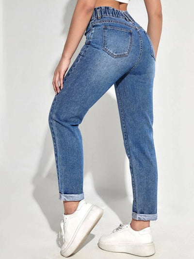 Blue elastic waist jeans