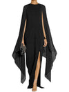 Black elegant bat sleeves flare maxi dress