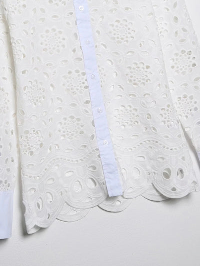 White set of 2 eyelet lace shirt and skirt
