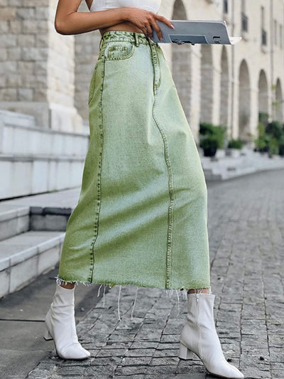 Lime green denim maxi skirt