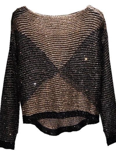 Gold and black net top