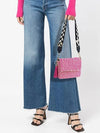 Black pattern strap pink boho handbag