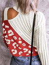 Red turtleneck shoulder strap embroidery sweater