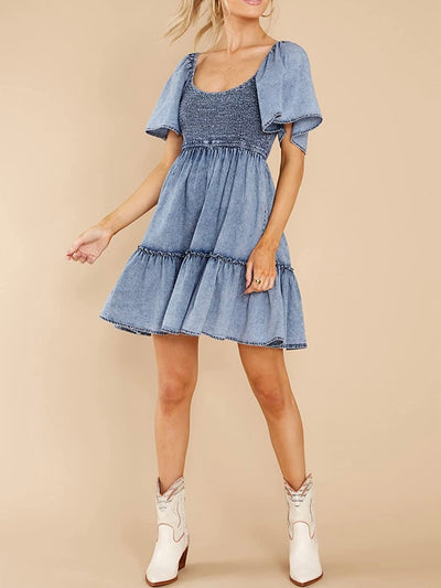 Paola denim short sleeves short dress