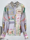 Eclectic print bomber sleeves shirt