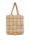 Beige padded woven big handbag