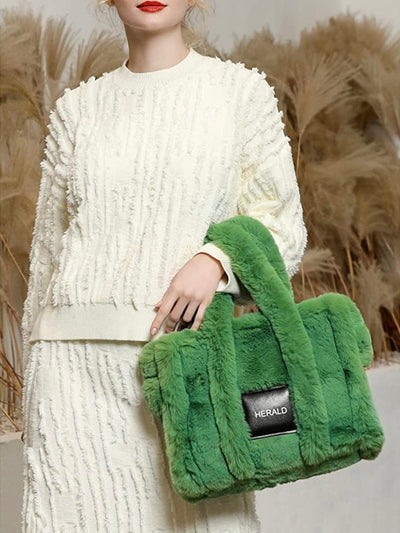 Green tote furry plush bag