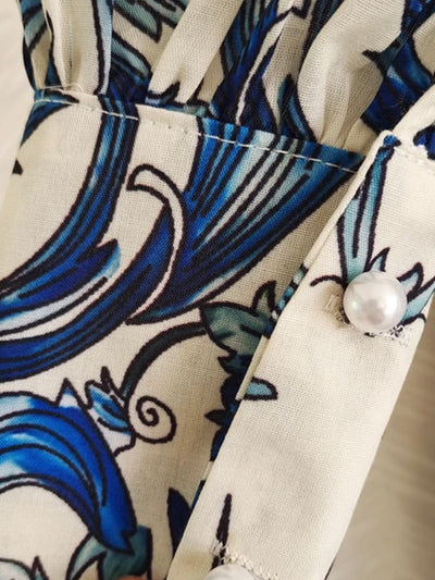 White and blue printed maxi dress