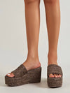 Brown wedge high heels platform sandals